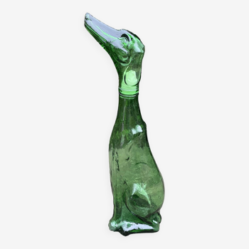 Very large model of empoli carafe/bottle "greyhound" model in green glass 1980s