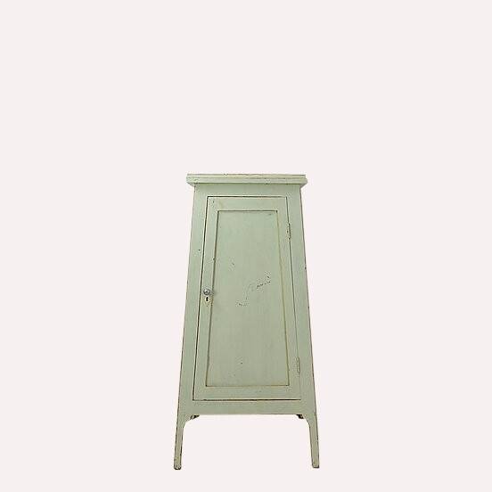 Vintage Green patinated wood Pedestal Cabinet Storage