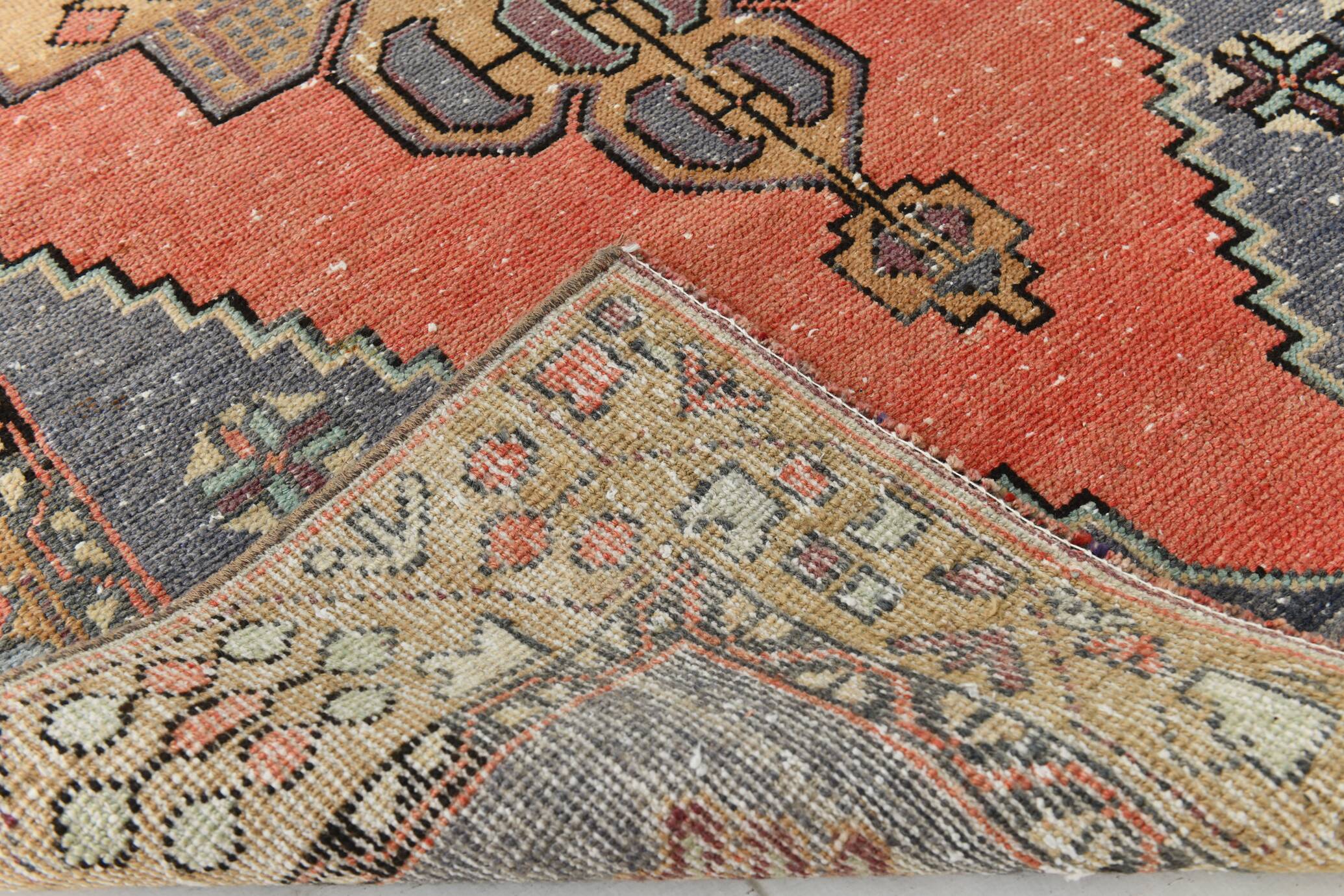 Red & Yellow Turkish Vintage Rug, 109x193Cm