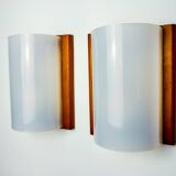 Pair of pine and methacrylate wall lights, Spain 1980