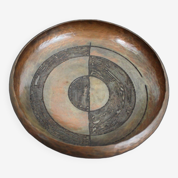 Pocket tray, round cup in hammered copper Cavallini in copper, Italy 1950