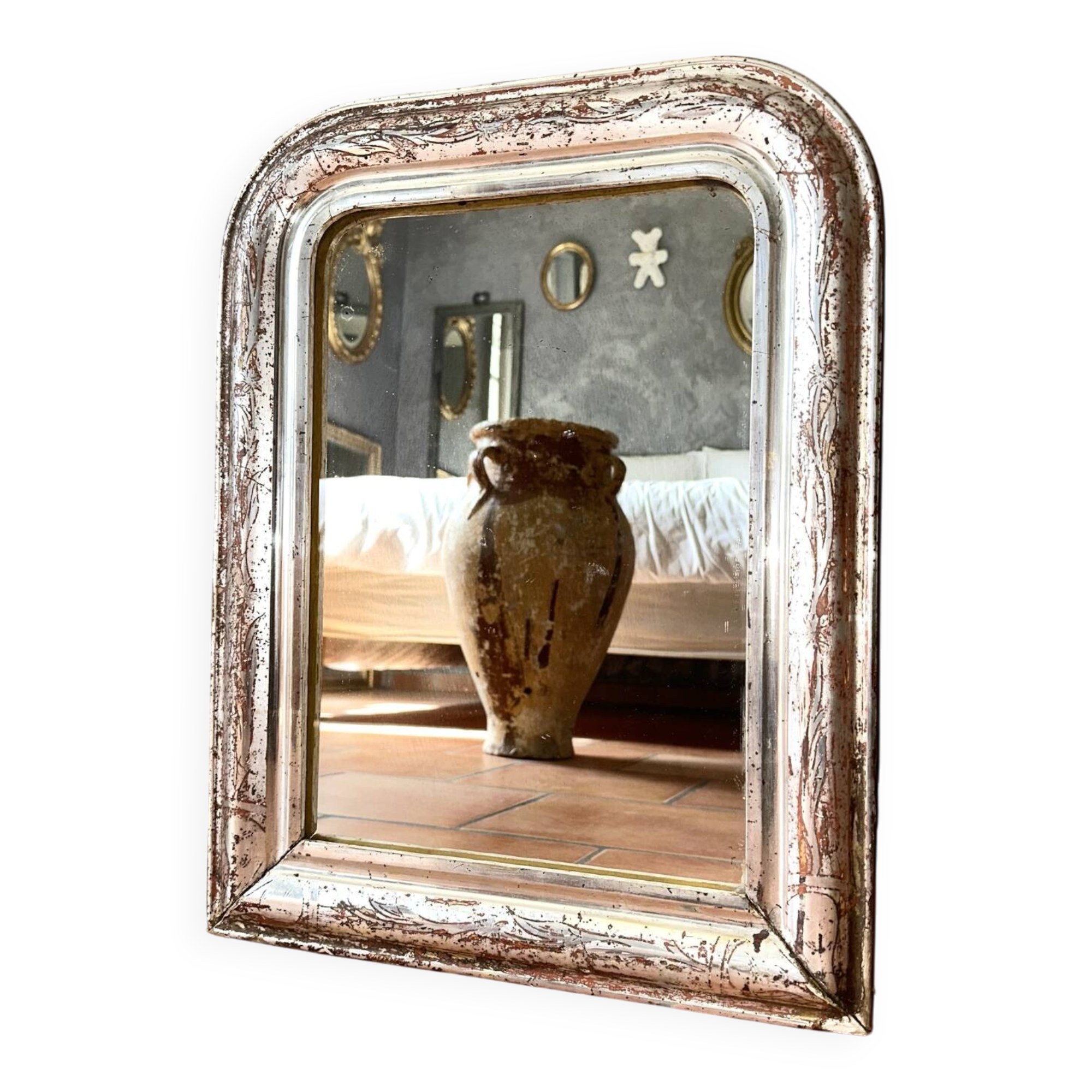 Miroir Louis-Philippe ancien feuille d’argent, XIXème