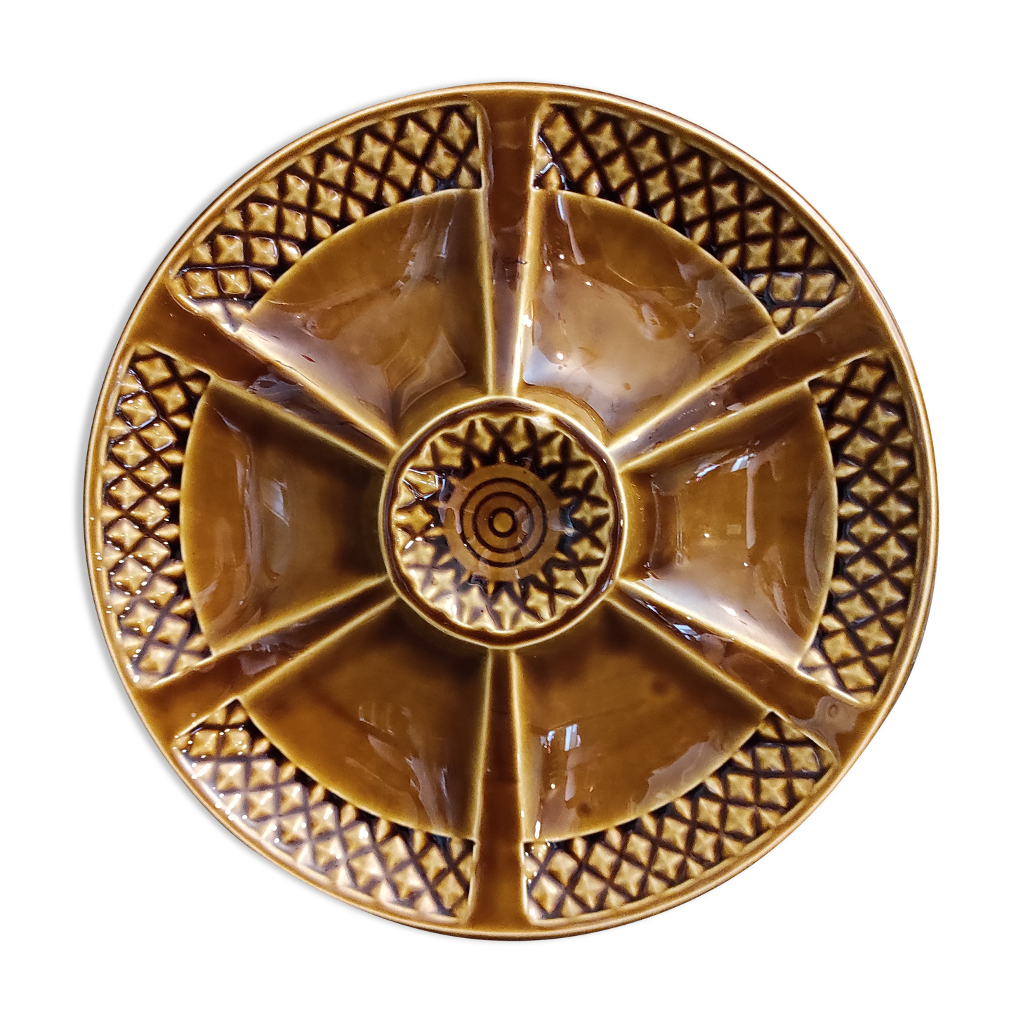 Art Deco French majolica oyster plate from Sarreguemines