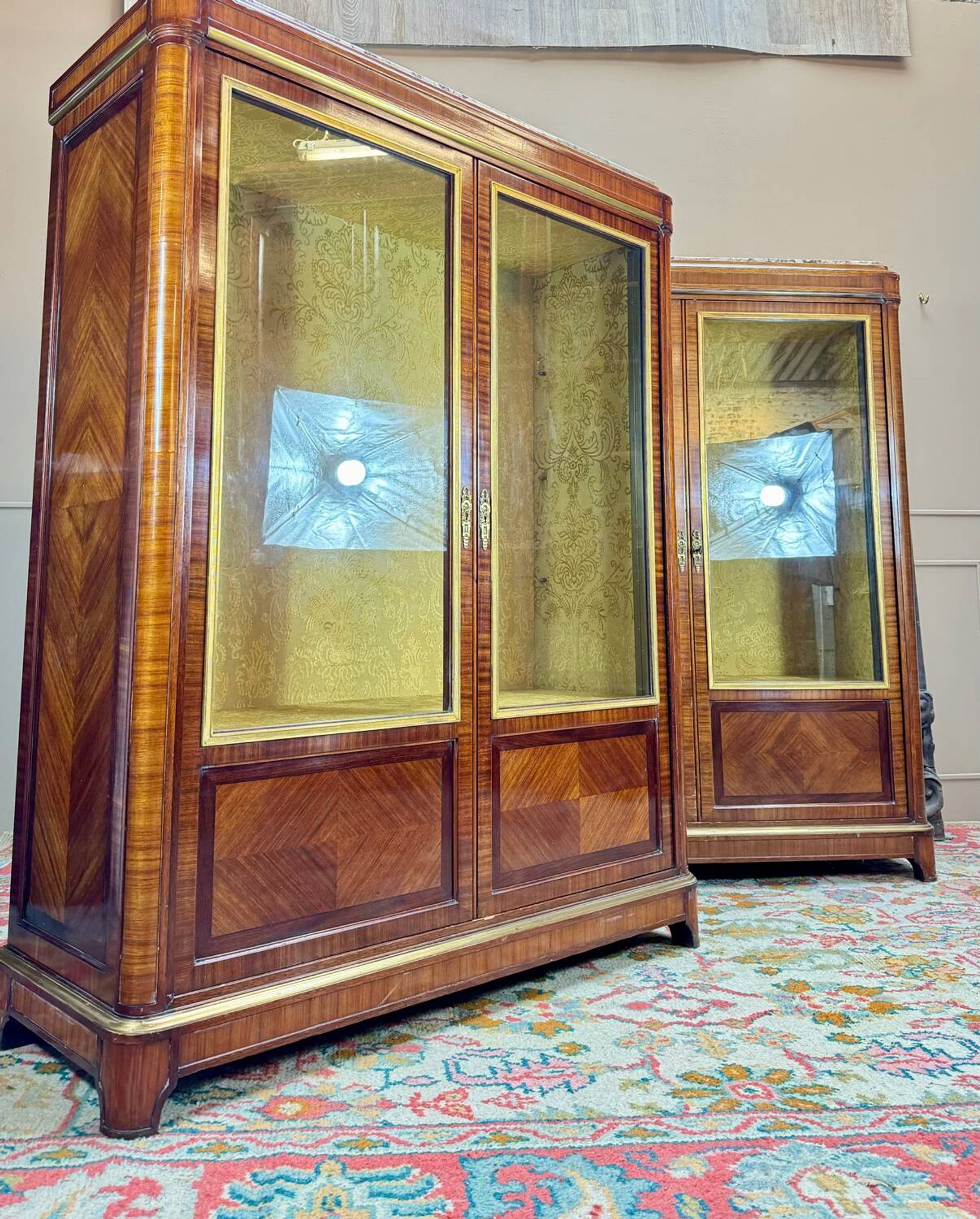 Pair of Louis XVI Style Marquetry Display Cabinets, 19th Century