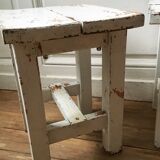 Stools, patinated wooden bedside tables