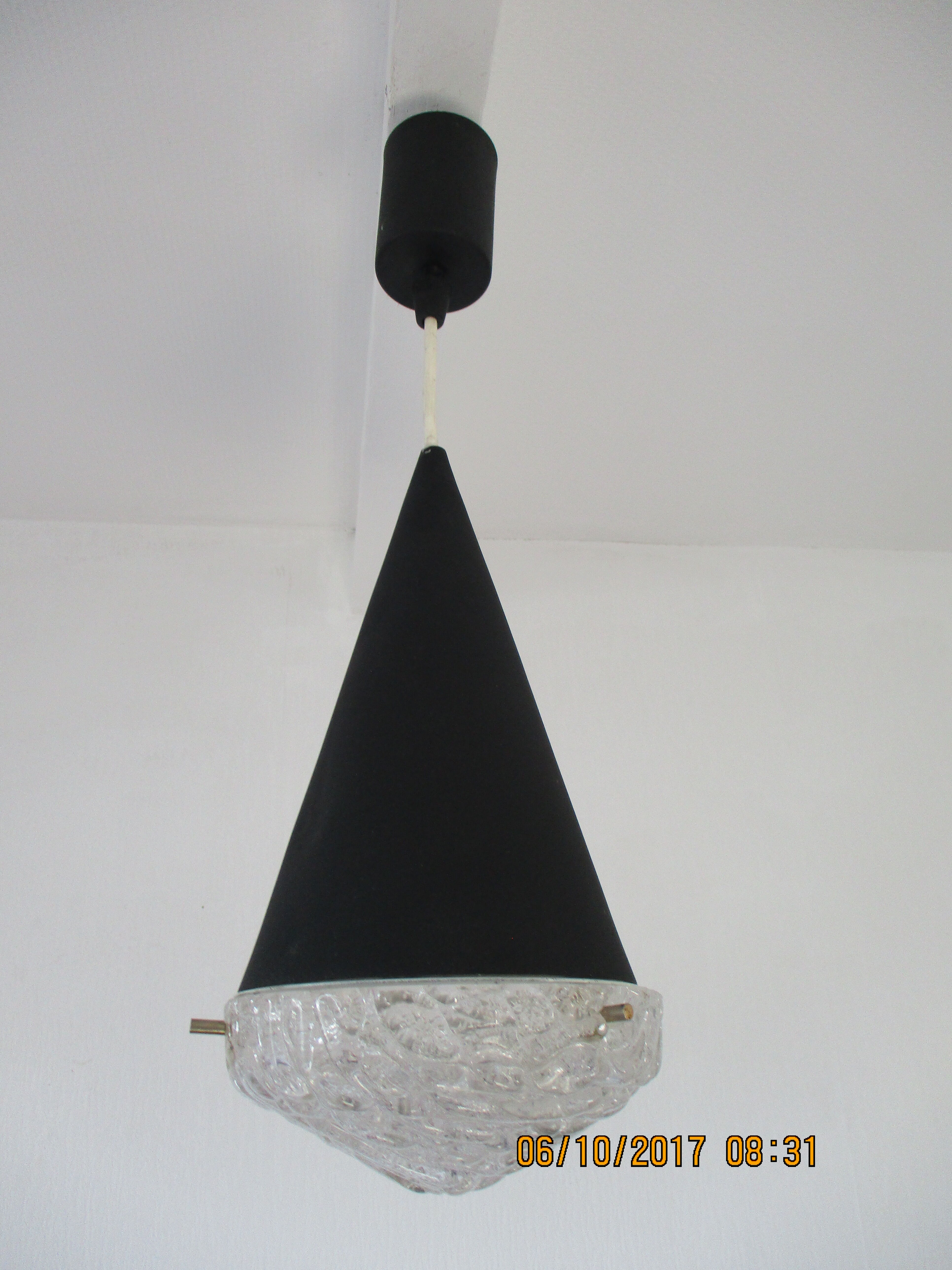 Conical suspension in metal and frosted glass design 60s - 70s