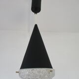 Conical suspension in metal and frosted glass design 60s - 70s