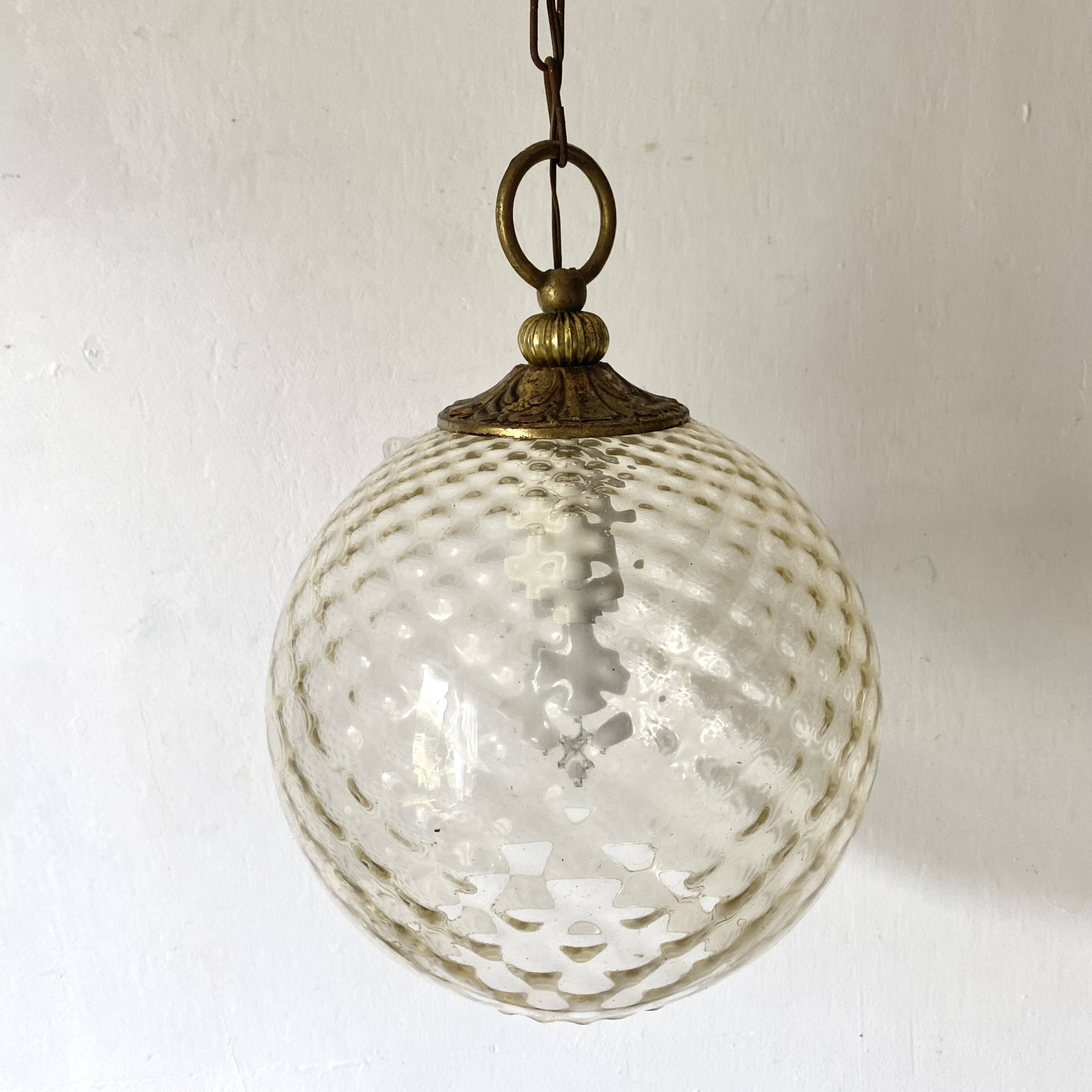 Vintage amber glass ball pendant light