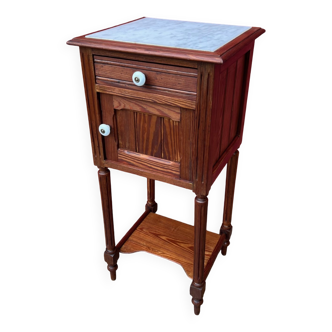 White marble and pitch pine bedside table