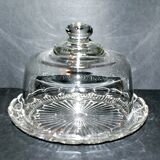 Vintage molded glass cheese bell and presentation plate 16cm