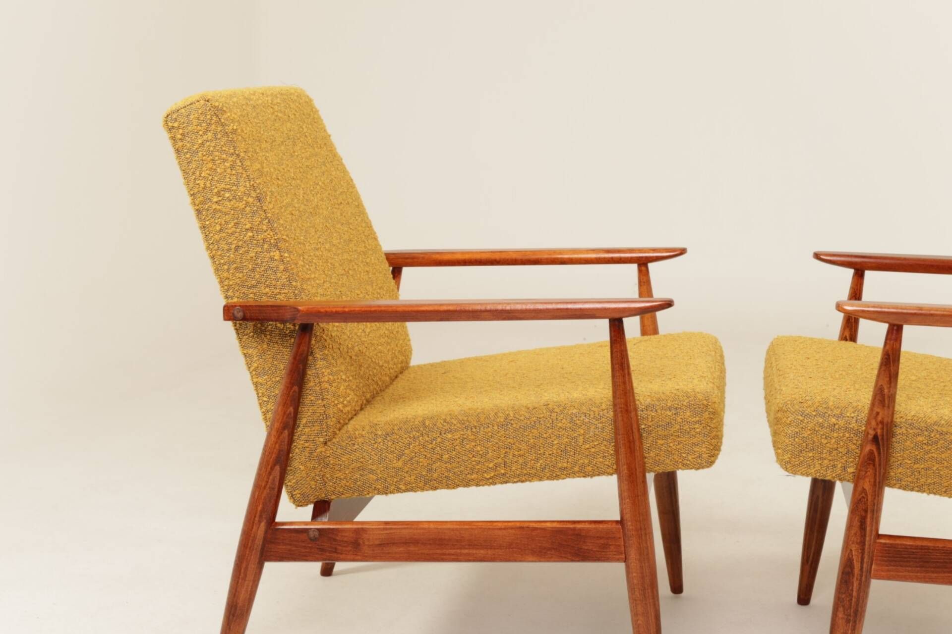Two Lounge Chairs Vintage Mustard Boucle,  Mid Century Design, 1960