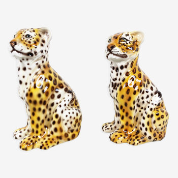 Paire de léopards en céramique vintage, années 1970