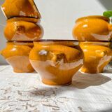 5 vintage lion head bowls in speckled ochre stoneware, Emile Henry style – Made in France