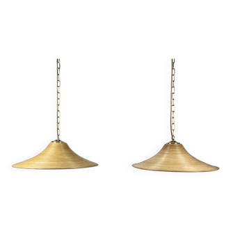 Lampes à Suspension Pencil Reed en Rotin et Bambou, Italie, 1970s, Set de 2