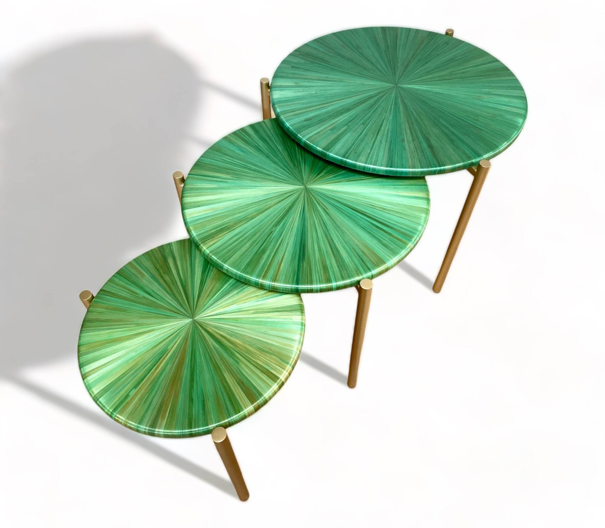 Straw marquetry nesting tables