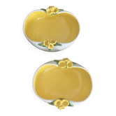 Paire de vide-poches Kéramos Sèvres en céramique jaune à fleurs – années 50 – superbe et décoratif
