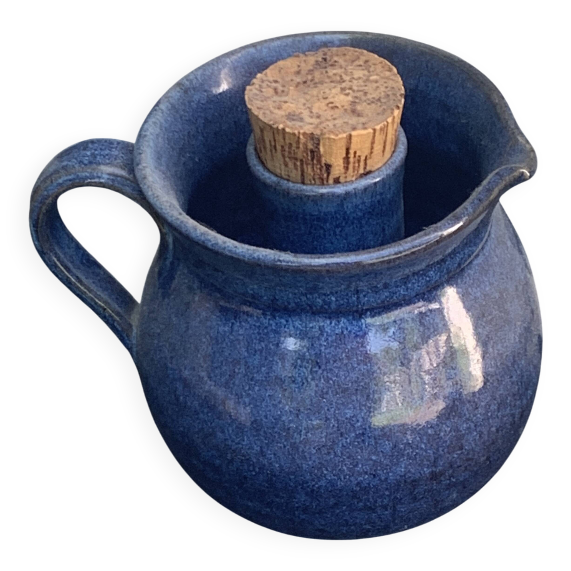 Pitcher, carafe, refreshing jug, ice cube jug, in blue glazed stoneware