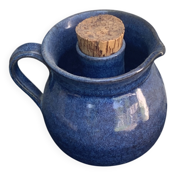 Pichet, carafe, cruche rafraichissante, a glaçons, en gres vernisse bleu