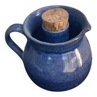 Pichet, carafe, cruche rafraichissante, a glaçons, en gres vernisse bleu