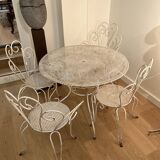 Ensemble table de jardin et 4 chaises en fer forgé