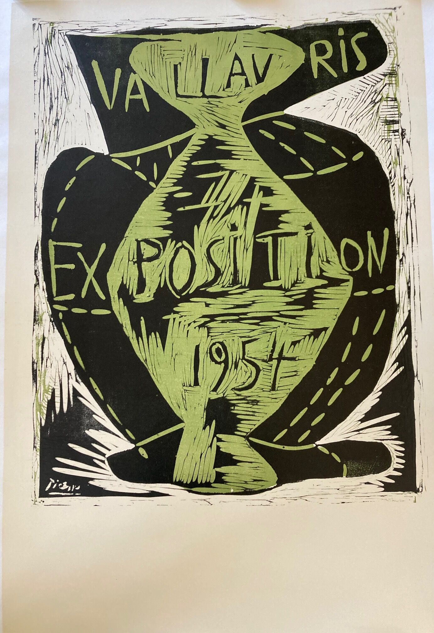 Linogravure pablo picasso originale exposition vallauris entoilée