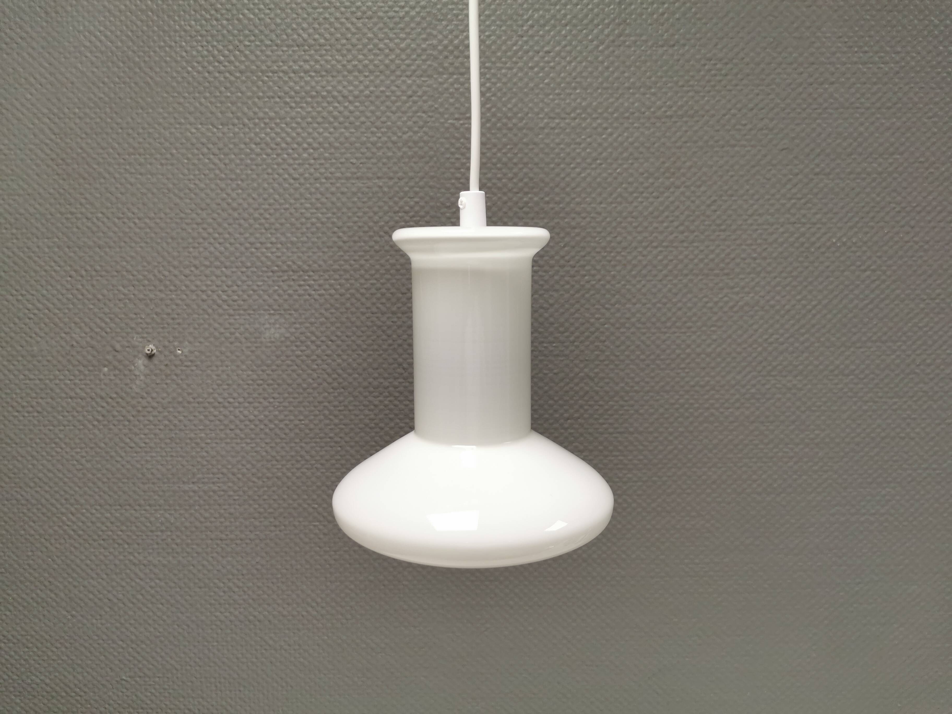 Double layered opal glass lamp, produced at Holmegaard Glassworks for Lyskaer Lighting, Denmark 70s