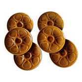 6 assiettes à huîtres faïence ambre France