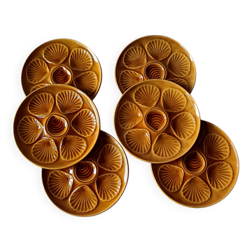 6 OYSTER PLATES amber earthenware France