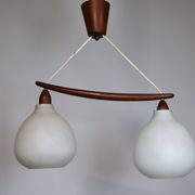 Ceiling lamp in opaline glass and teak by Uno & Östen Kristiansson, 1960s
