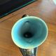 Vintage ceramic vase sculpture with openwork handles – Flamed green & black glaze (c. 1950–1960, Numbered 343)