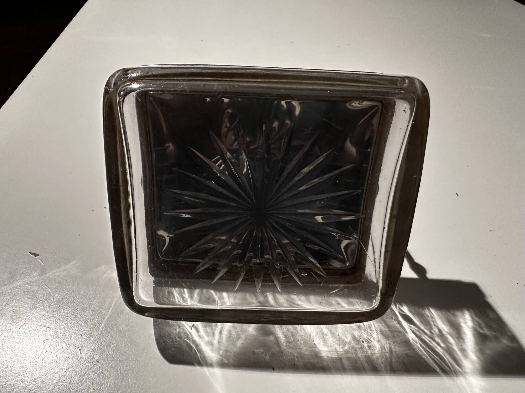 Art Deco Period Butter Dish, Silver Metal and Crystal - With Balance Wheel
