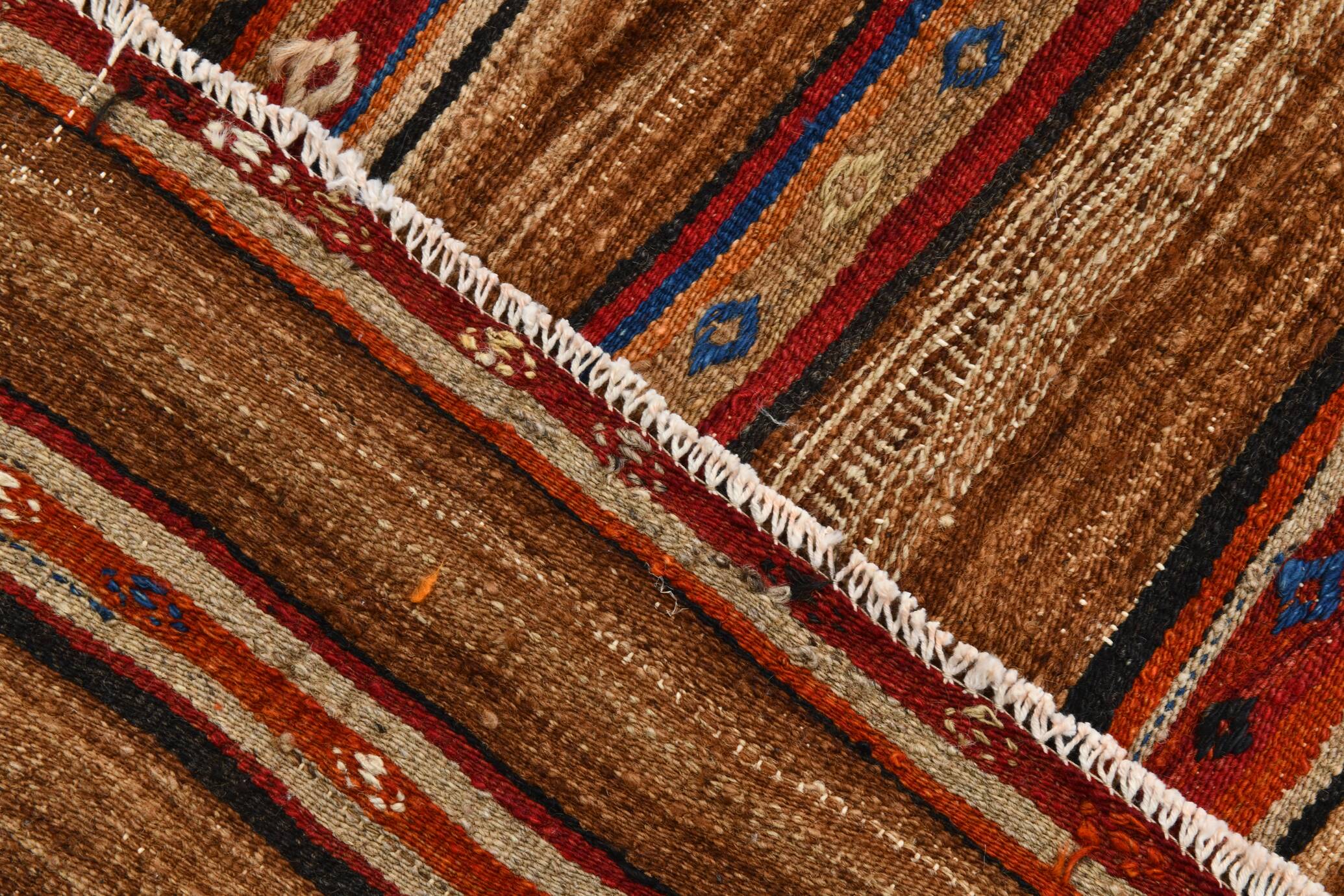 Red & Brown Pinstriped Style Vintage Kilim Rug, 142x182Cm