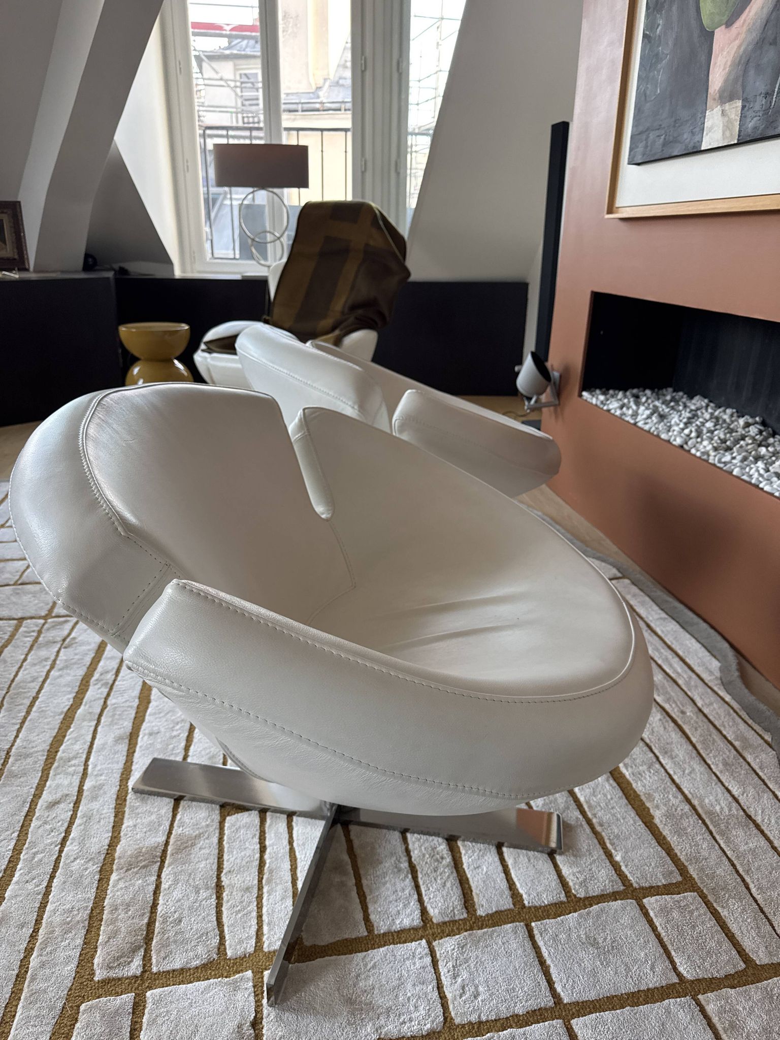 Fauteuil Vintage Signet pivotant Cuir Blanc