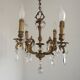 French Vintage Bronze and Glass 4 Light Art Nouveau Crystal Chandelier