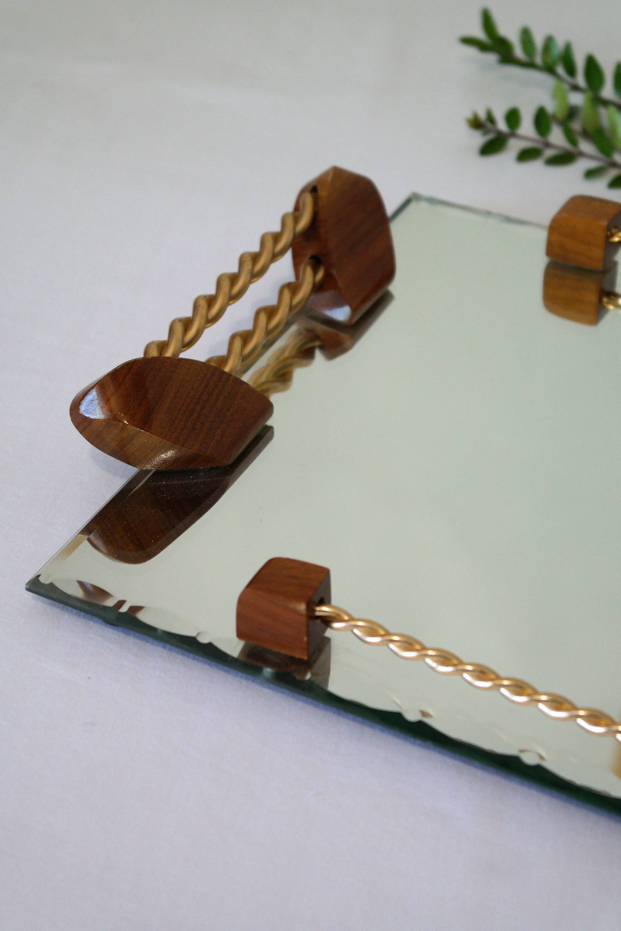 Plateau miroir ciselé art déco