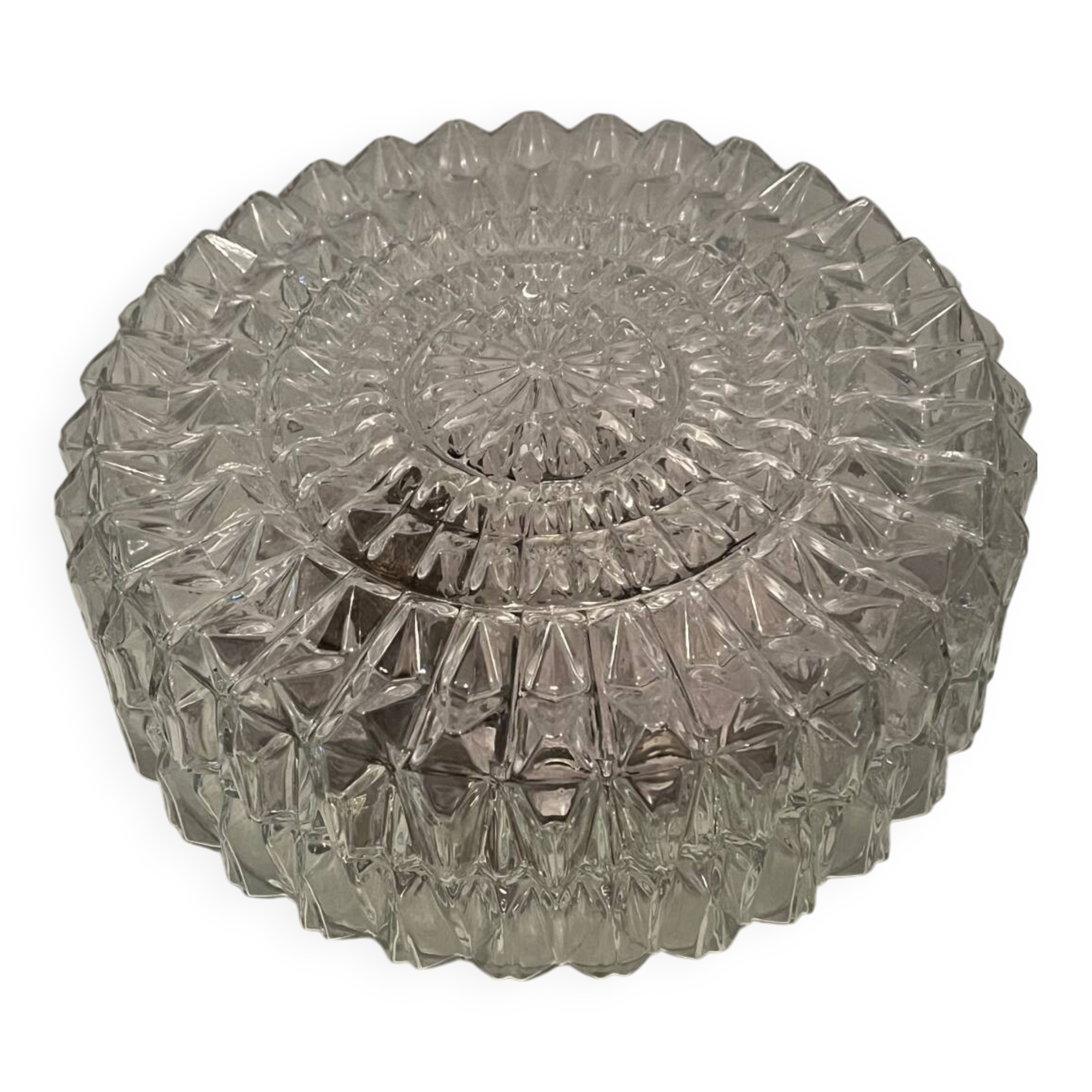 Vintage round molded glass ceiling light from the 70s