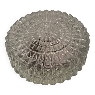 Vintage round molded glass ceiling light from the 70s