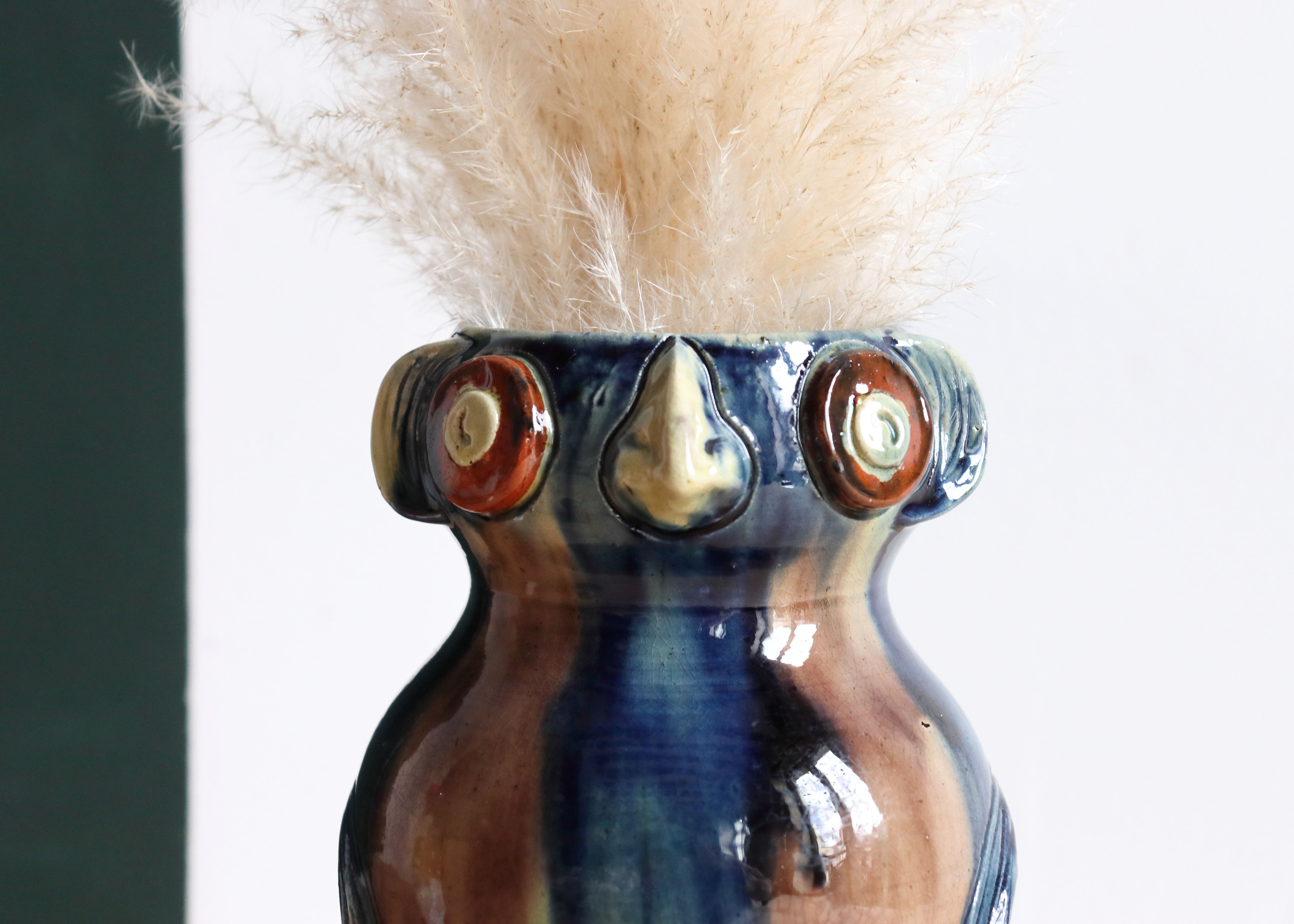 Zoomorphic ceramic owl vase in Flanders earth, Torhout Belgium, Art Nouveau period