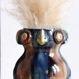 Zoomorphic ceramic owl vase in Flanders earth, Torhout Belgium, Art Nouveau period