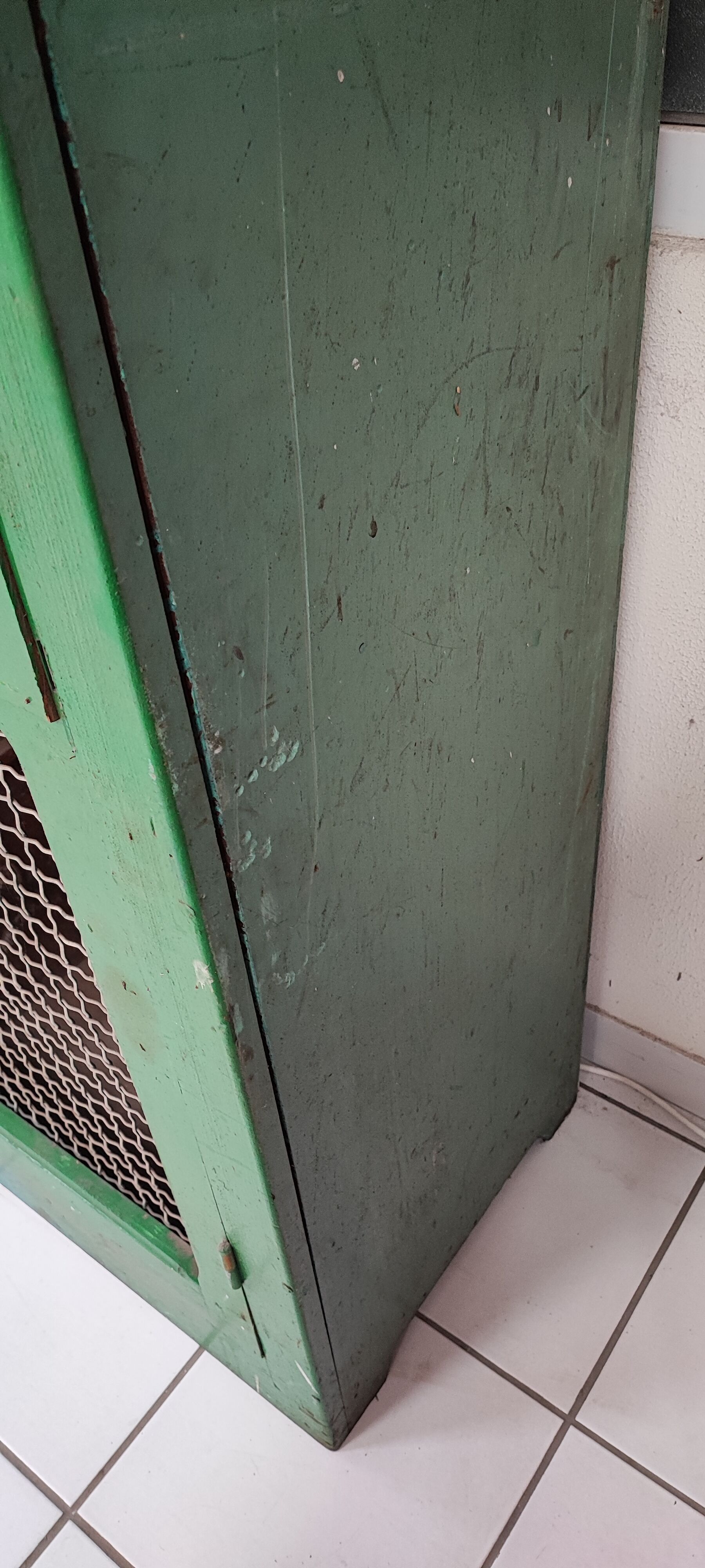 Wood workshop cabinet and mesh doors