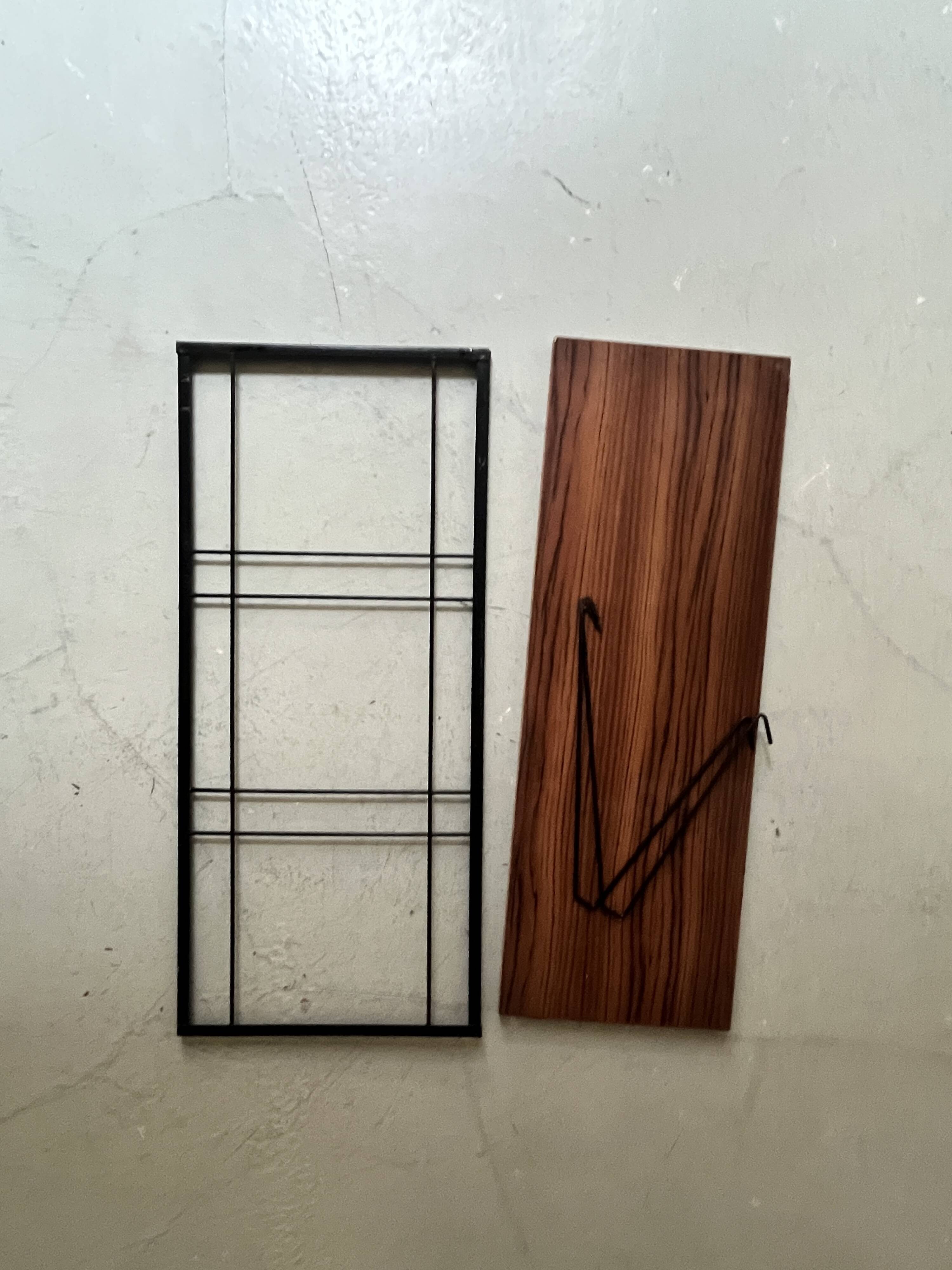 wooden and metal wall shelf, 1970s design