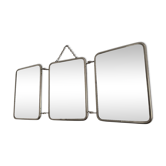 Vintage mirror 1960 chocolate barber triptych - 18 x 43 cm