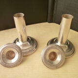 Set of 2 silver metal candlesticks decor with godrons