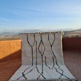 Moroccan Berber Handmade Rug - Minimalist White Wool with Colorful Lines 300x200 cm