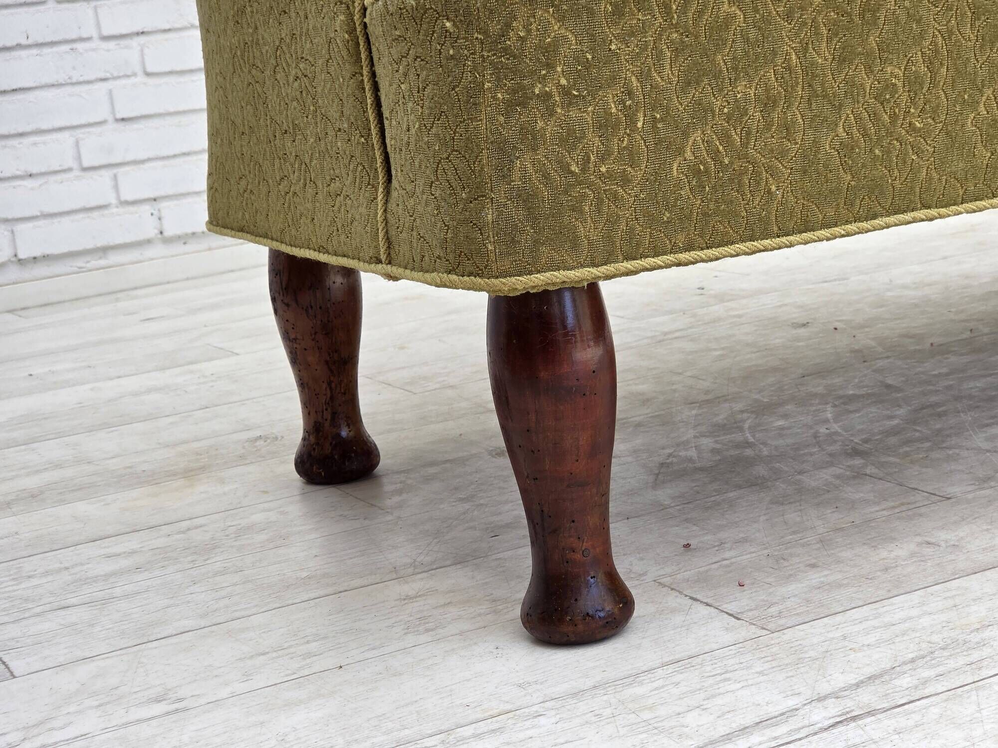 1950s, Danish 2-seater sofa, green furniture wool fabric.
