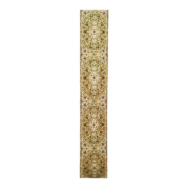 Tapis couloir vintage turc Oushak fait main en laine et coton jaune 59x378