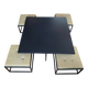 Table basse noire en métal mat et 4 tabourets encastrables