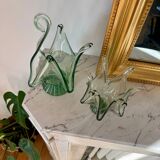 Pair of vintage blown glass candlesticks