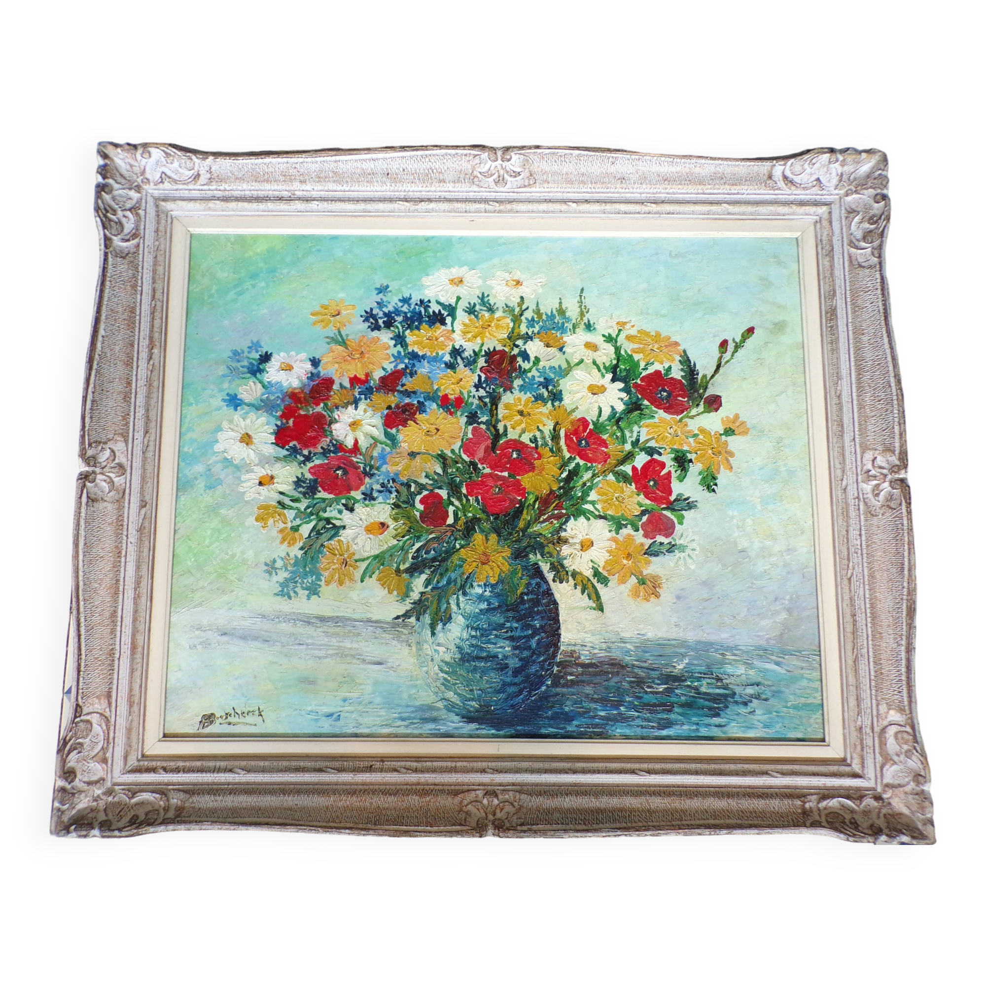 Old painting representing a bouquet of flowers