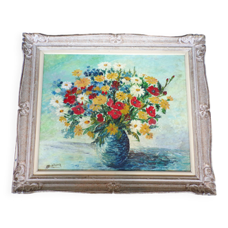 Old painting representing a bouquet of flowers